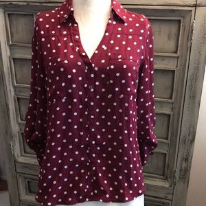 Burgundy Polka Dot Polyester blouse